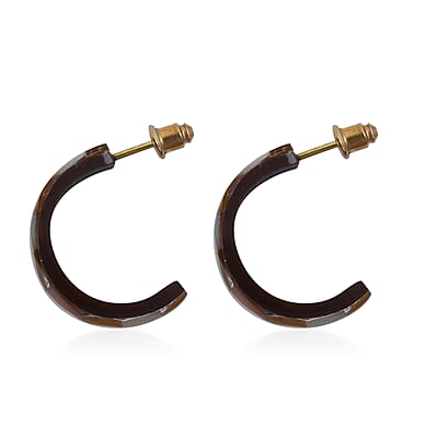 Handcrafted Mabe shell Inlay With Dark Brown Inner Resin Bangle Bracelet (7.50 in) and Earrings in Dualtone
