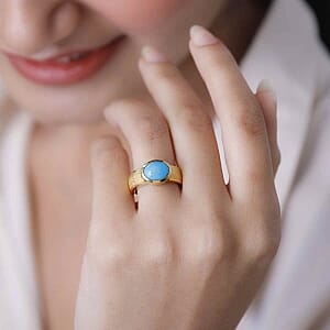 Sleeping Beauty Turquoise 1.80 ctw Solitaire Ring in Vermeil Yellow Gold Over Sterling Silver (Size 6.5) (5.55 g)