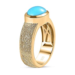 Sleeping Beauty Turquoise 1.80 ctw Solitaire Ring in Vermeil Yellow Gold Over Sterling Silver (Size 6.5) (5.55 g)