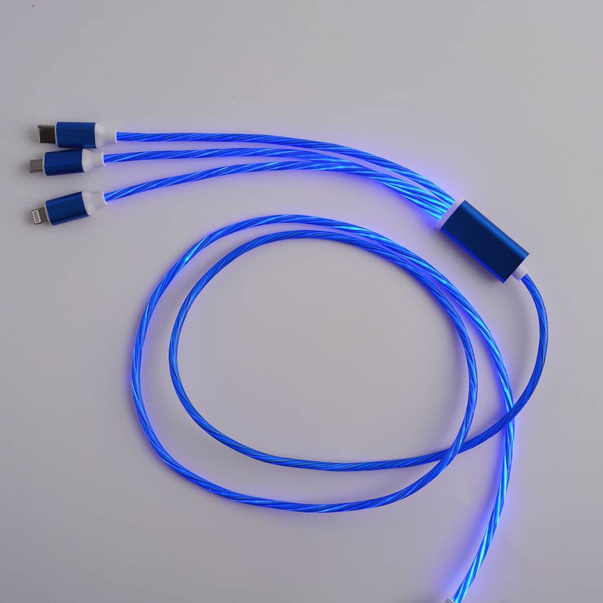 2pcs Set 3 in 1 Light Moving Charging Cable - Blue (47.24") image number 1