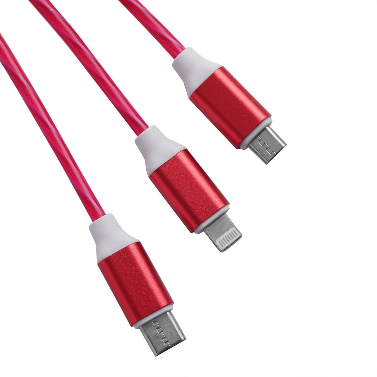 2pcs Set 3 in 1 Light Moving Charging Cable - Red image number 3