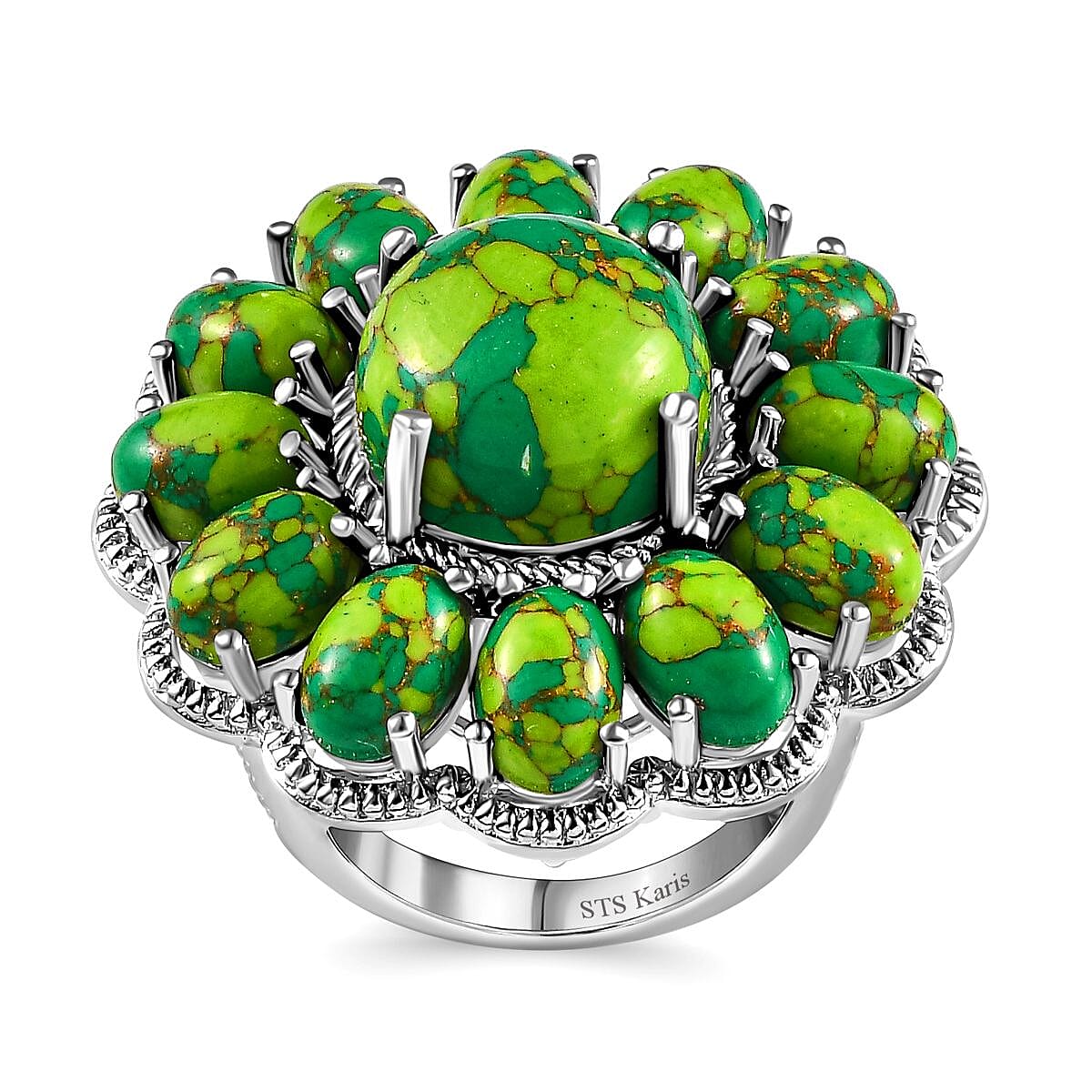 Karis Mojave Green Turquoise 16.35 ctw Floral Ring in Platinum Bond (Size 11.0) image number 0