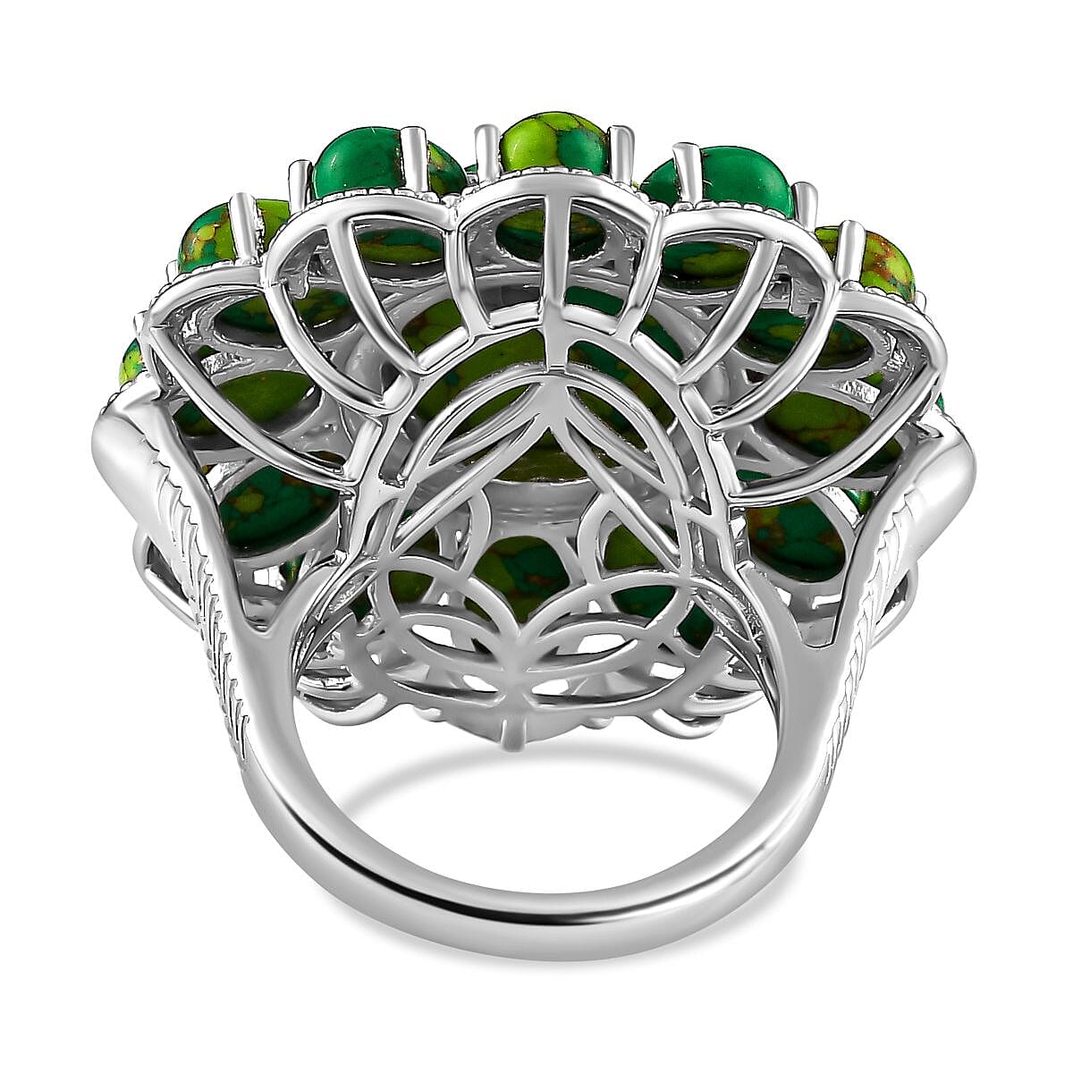 Karis Mojave Green Turquoise 16.35 ctw Floral Ring in Platinum Bond (Size 11.0) image number 4