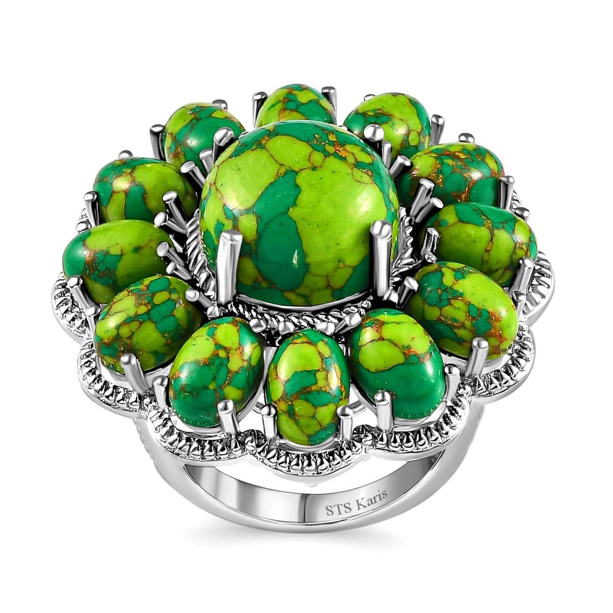 Karis Mojave Green Turquoise 16.35 ctw Floral Ring in Platinum Bond (Size 5.0) image number 0