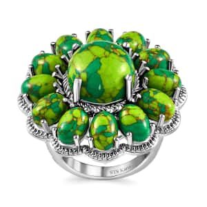 Karis Mojave Green Turquoise 16.35 ctw Floral Ring in Platinum Bond (Size 5.0)