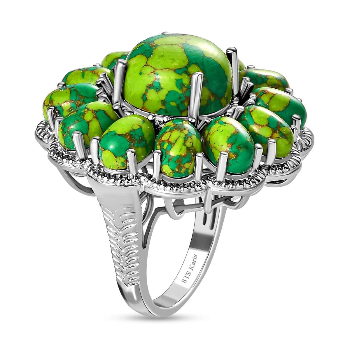 Karis Mojave Green Turquoise 16.35 ctw Floral Ring in Platinum Bond (Size 5.0) image number 3