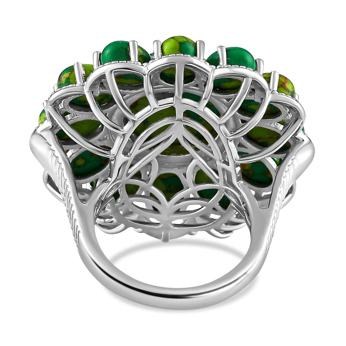 Karis Mojave Green Turquoise 16.35 ctw Floral Ring in Platinum Bond (Size 5.0) image number 4