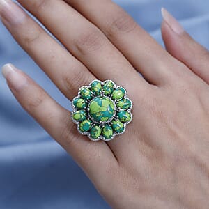 Karis Mojave Green Turquoise Floral Ring in Platinum Bond (Size 6.0) 16.35 ctw