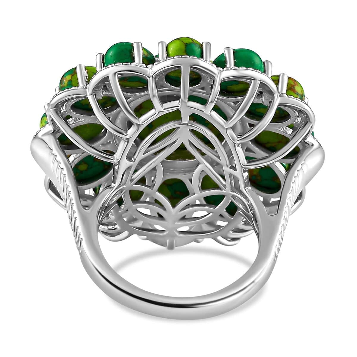 Karis Mojave Green Turquoise 16.35 ctw Floral Ring in Platinum Bond (Size 8.0) image number 4