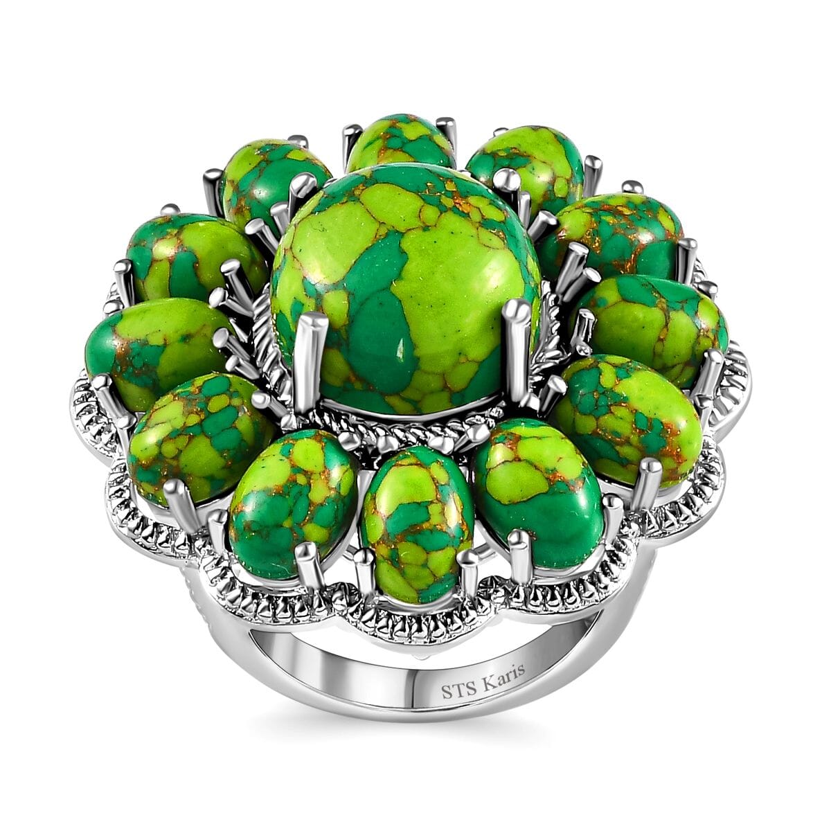 Karis Mojave Green Turquoise Floral Ring in Platinum Bond (Size 9.0) 16.35 ctw image number 0