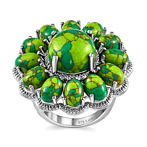 Karis Mojave Green Turquoise Floral Ring in Platinum Bond (Size 9.0) 16.35 ctw