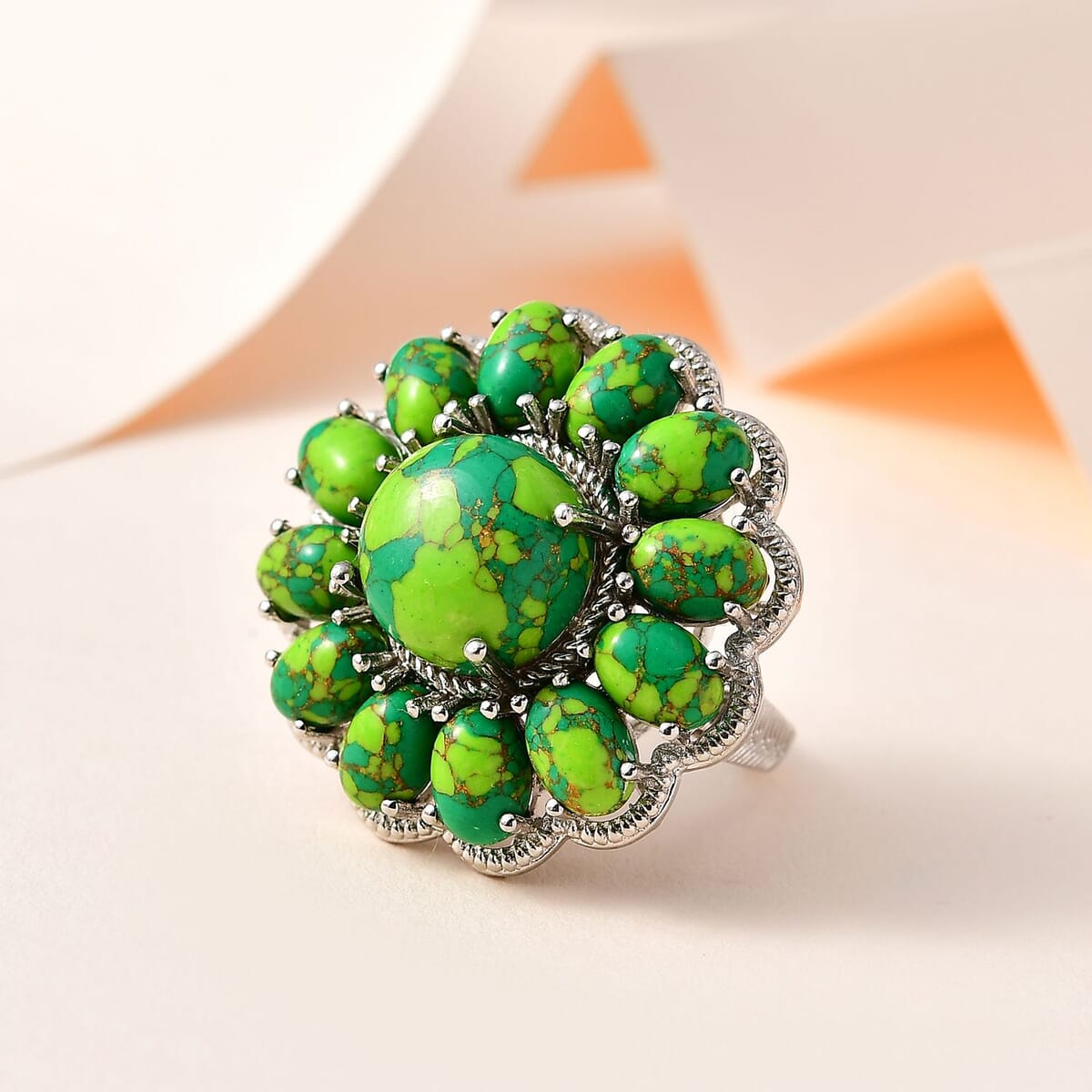Karis Mojave Green Turquoise Floral Ring in Platinum Bond (Size 9.0) 16.35 ctw image number 1