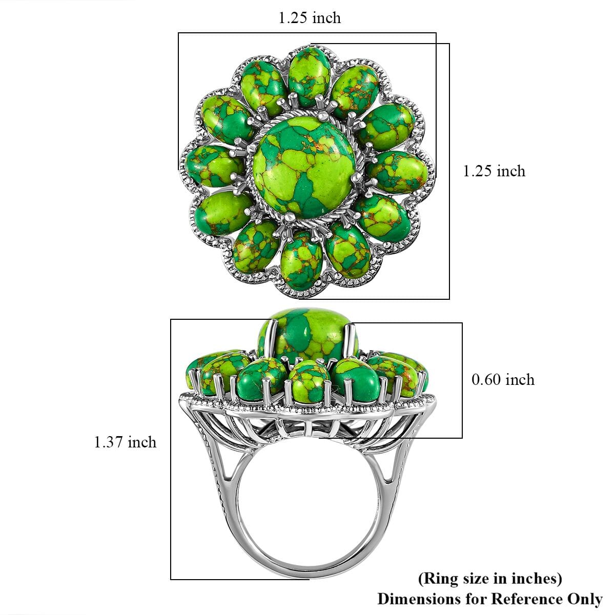Karis Mojave Green Turquoise Floral Ring in Platinum Bond (Size 9.0) 16.35 ctw image number 5