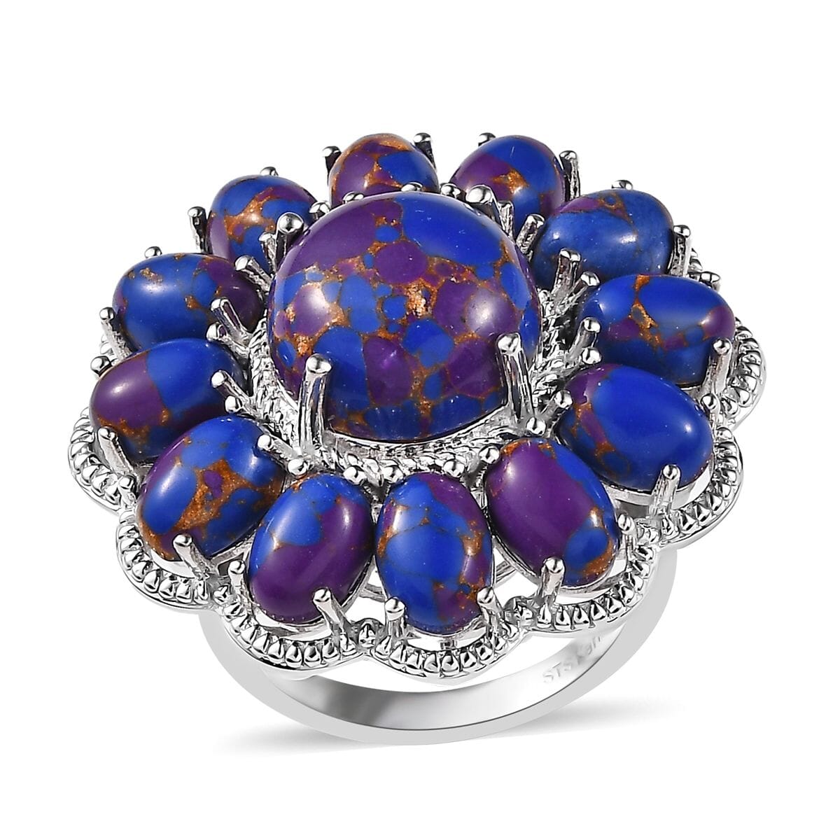 TLV Karis Mojave Purple Turquoise Floral Ring in Platinum Bond (Size 11.0) 16.35 ctw image number 0