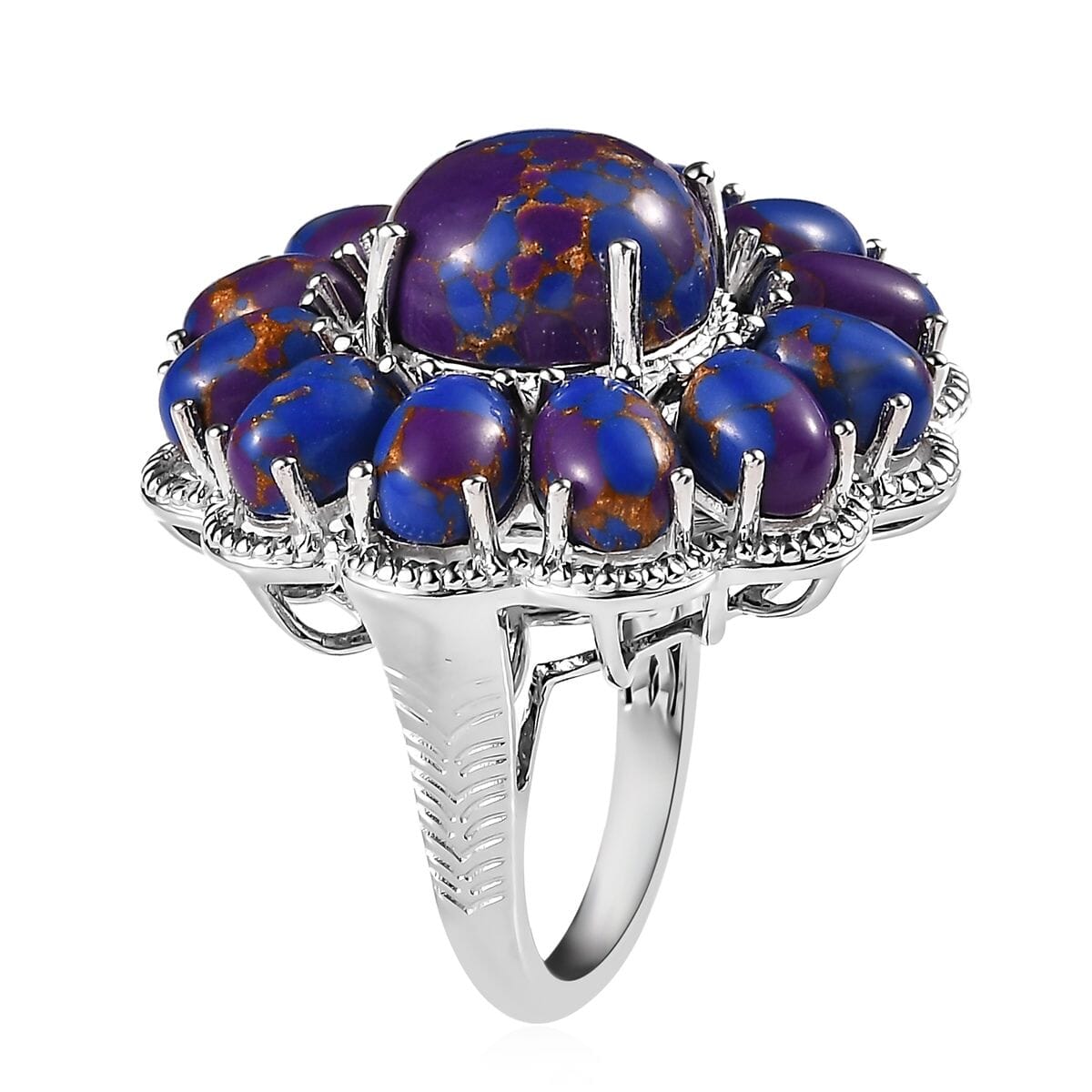 Karis Mojave Purple Turquoise 16.35 ctw Floral Ring in Platinum Bond (Size 5.0) image number 3