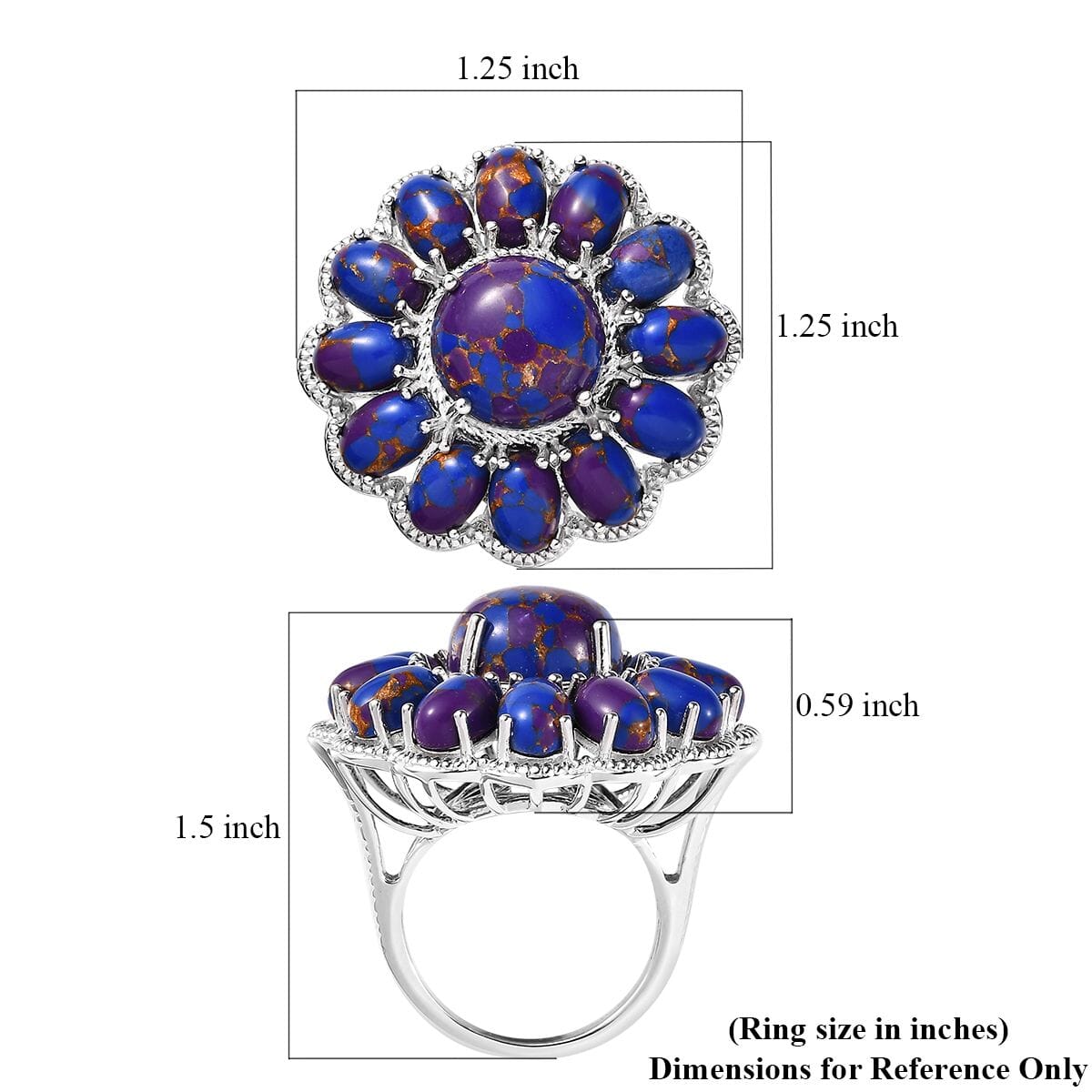 Karis Mojave Purple Turquoise 16.35 ctw Floral Ring in Platinum Bond (Size 5.0) image number 5
