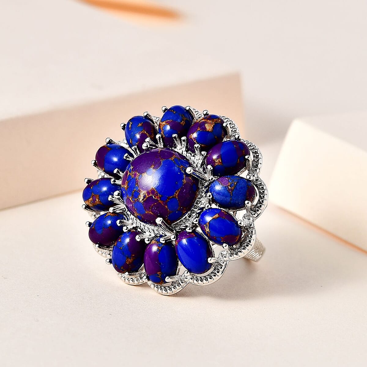 Karis Mojave Purple Turquoise 16.35 ctw Floral Ring in Platinum Bond (Size 7.0) image number 1