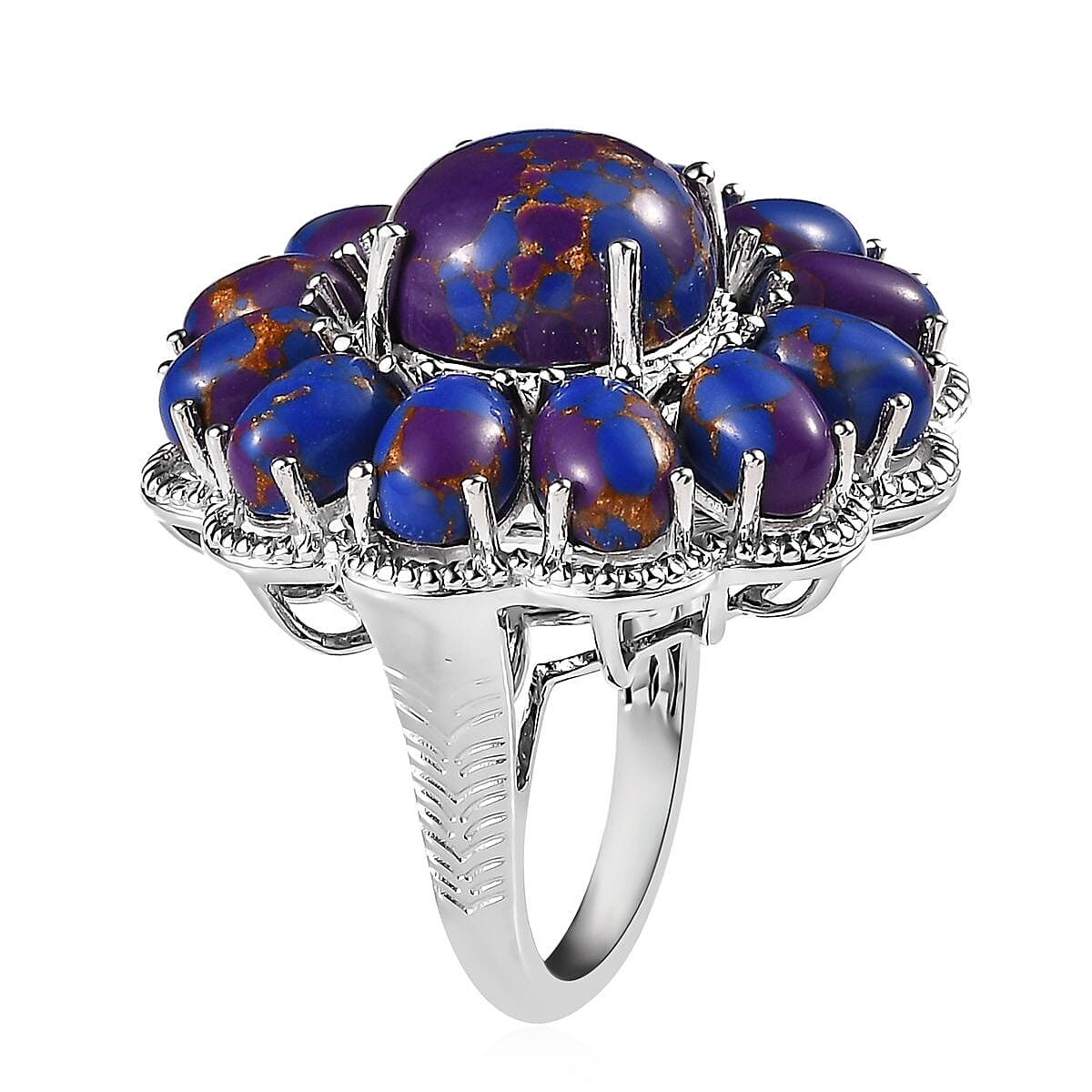 Karis Mojave Purple Turquoise 16.35 ctw Floral Ring in Platinum Bond (Size 7.0) image number 3