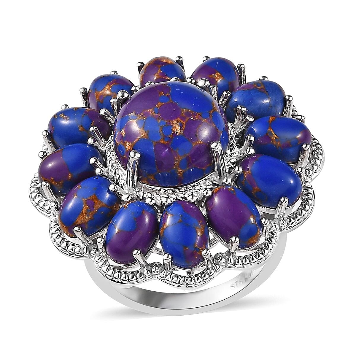 Karis Mojave Purple Turquoise 16.35 ctw Floral Ring in Platinum Bond (Size 9.0) image number 0