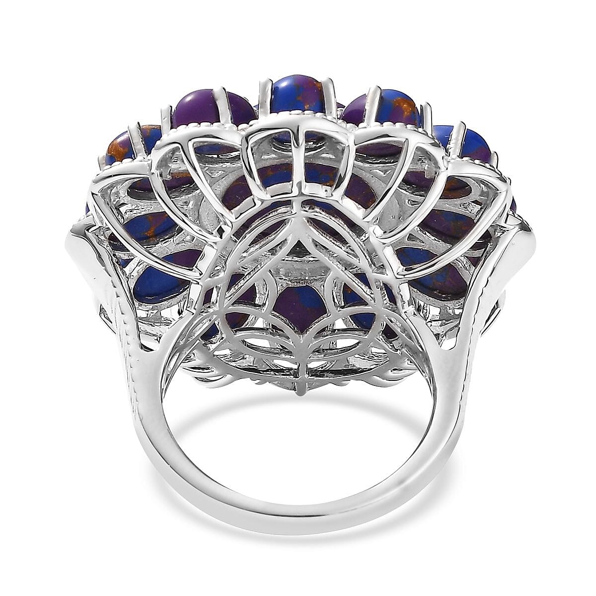 Karis Mojave Purple Turquoise 16.35 ctw Floral Ring in Platinum Bond (Size 9.0) image number 4