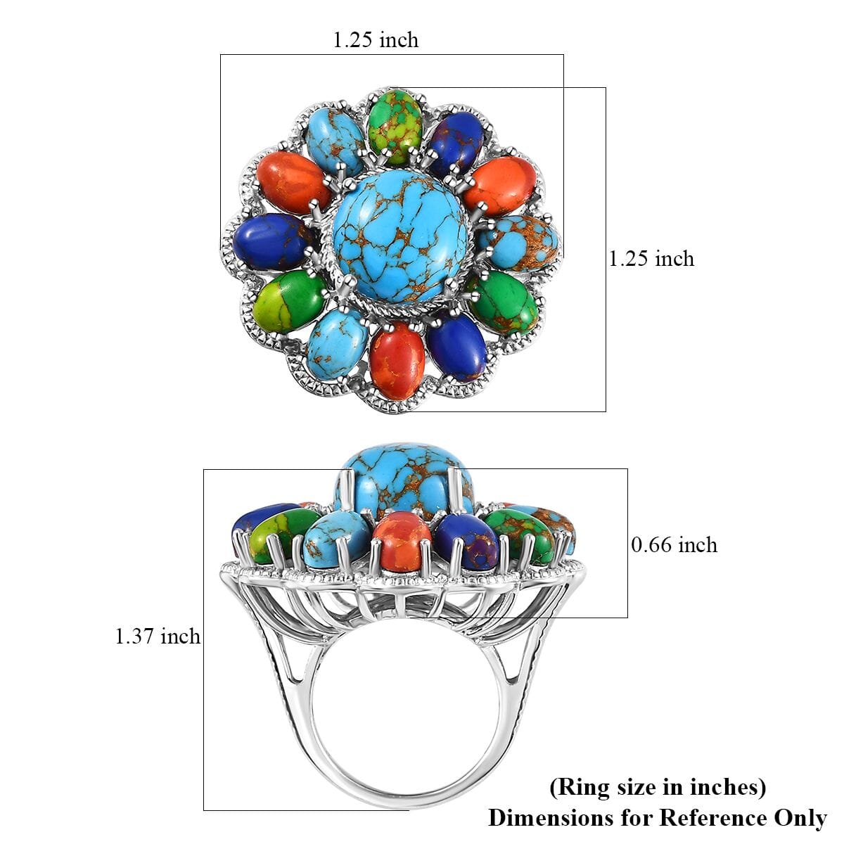 Karis Mojave Multi Color Turquoise 16.35 ctw Floral Ring in Platinum Bond (Size 6.0) image number 5