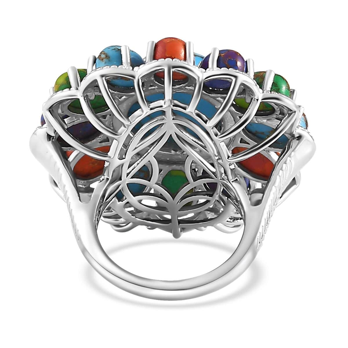 Karis Mojave Multi Color Turquoise Floral Ring in Platinum Bond (Size 9.0) 16.35 ctw image number 4