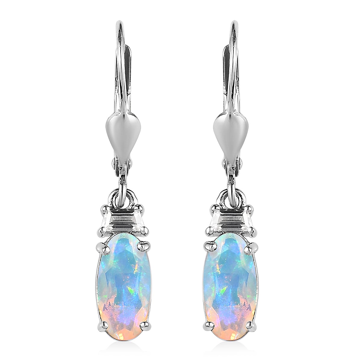 Premium Ethiopian Welo Opal and Moissanite Lever Back Earrings in Platinum Over Sterling Silver 1.40 ctw image number 0