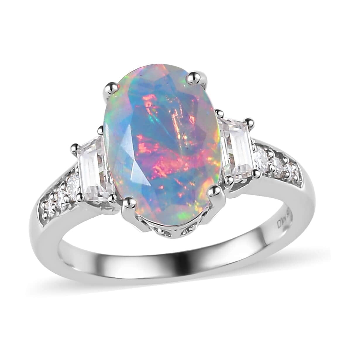 Premium Ethiopian Welo Opal and Moissanite Ring in Platinum Over Sterling Silver (Size 10.0) 2.40 ctw image number 0