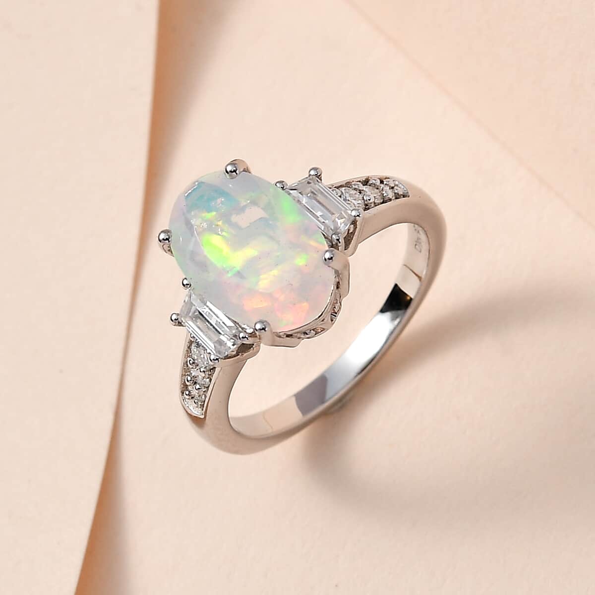 Premium Ethiopian Welo Opal and Moissanite Ring in Platinum Over Sterling Silver (Size 10.0) 2.40 ctw image number 1