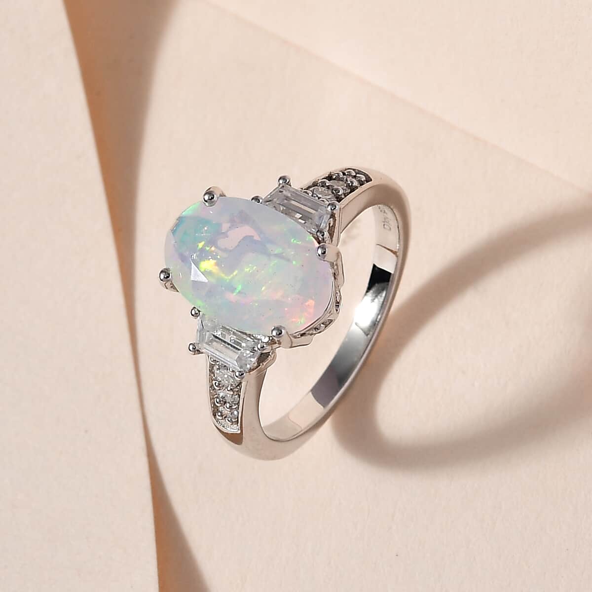 Premium Ethiopian Welo Opal and Moissanite Ring in Platinum Over Sterling Silver (Size 10.0) 2.40 ctw image number 2