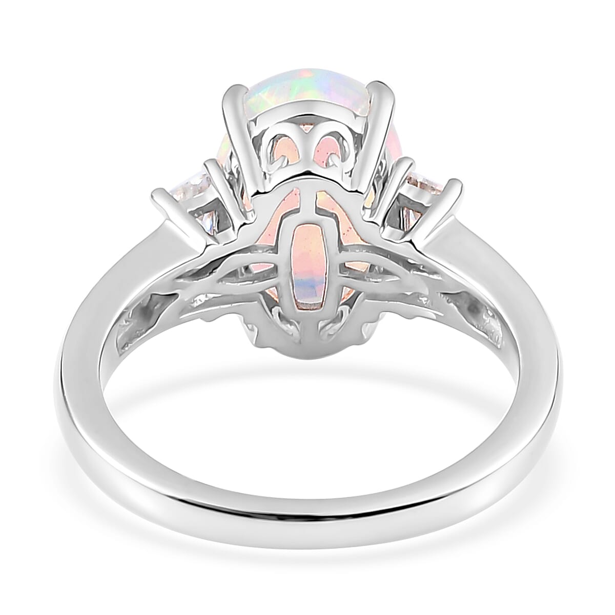 Premium Ethiopian Welo Opal and Moissanite Ring in Platinum Over Sterling Silver (Size 10.0) 2.40 ctw
