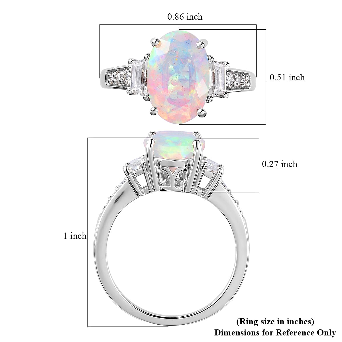 Premium Ethiopian Welo Opal and Moissanite Ring in Platinum Over Sterling Silver (Size 10.0) 2.40 ctw