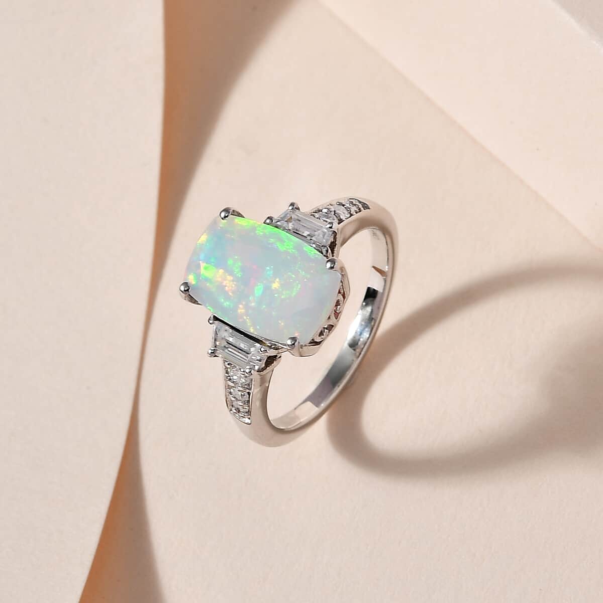 Premium Ethiopian Welo Opal and Moissanite Ring in Platinum Over Sterling Silver (Size 6.0) 2.65 ctw image number 1