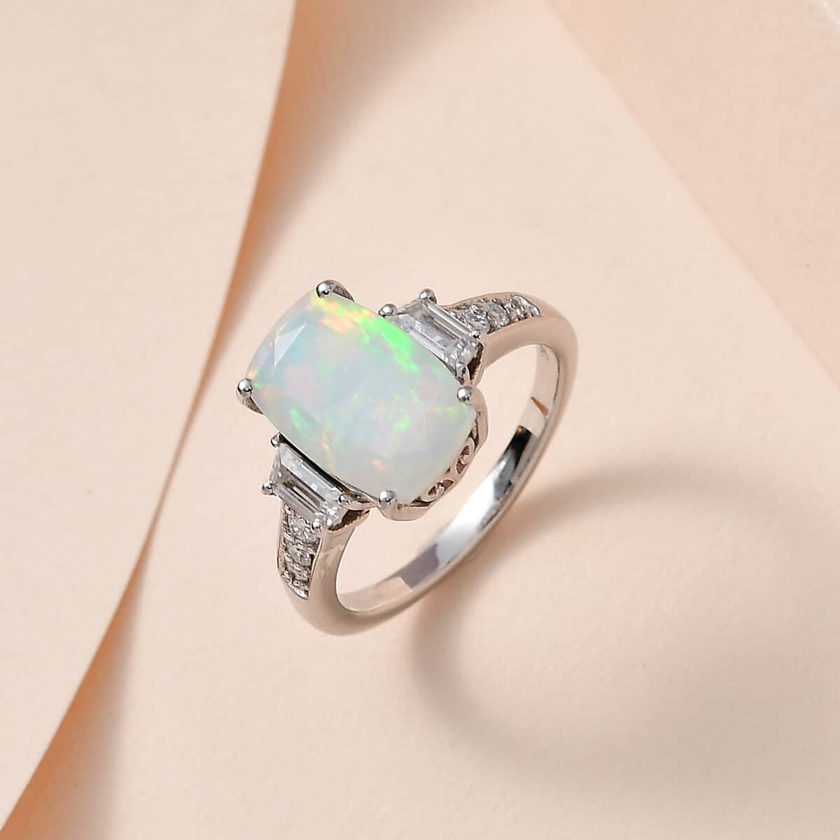 Premium Ethiopian Welo Opal and Moissanite Ring in Platinum Over Sterling Silver (Size 6.0) 2.65 ctw image number 2