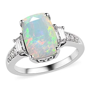 Premium Ethiopian Welo Opal and Moissanite Ring in Platinum Over Sterling Silver (Size 7.0) 2.65 ctw