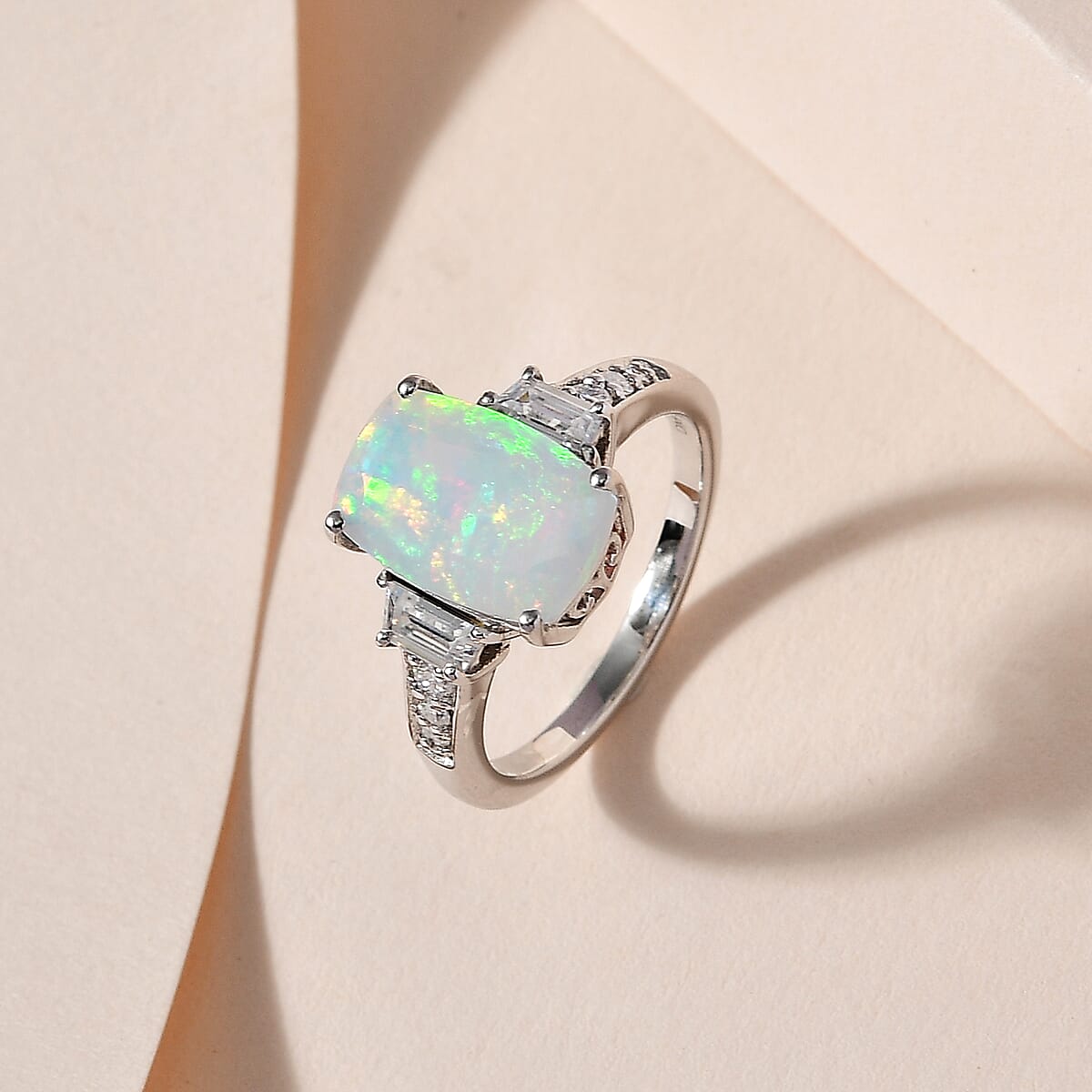 Premium Ethiopian Welo Opal and Moissanite Ring in Platinum Over Sterling Silver (Size 7.0) 2.65 ctw image number 1