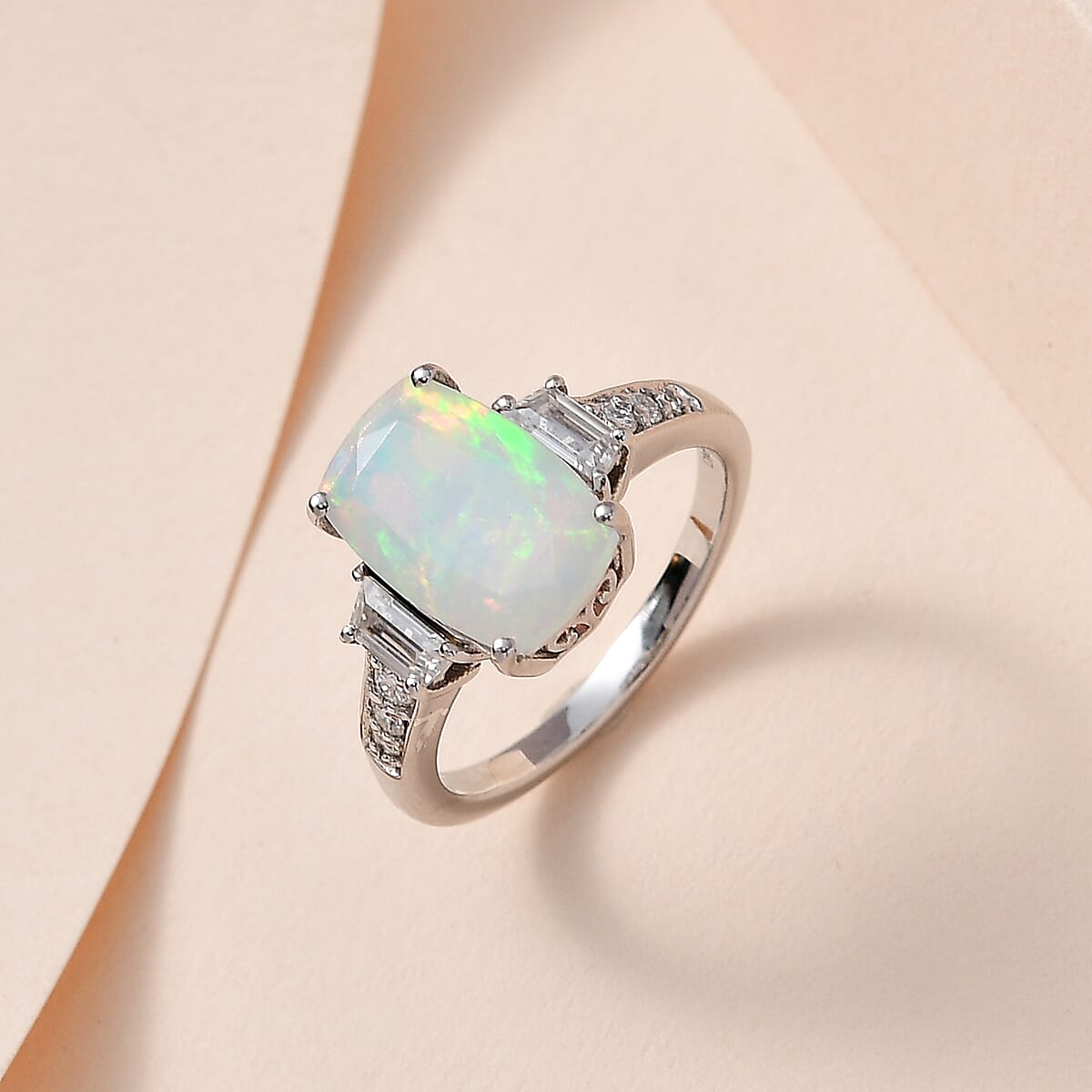Premium Ethiopian Welo Opal and Moissanite Ring in Platinum Over Sterling Silver (Size 7.0) 2.65 ctw image number 2