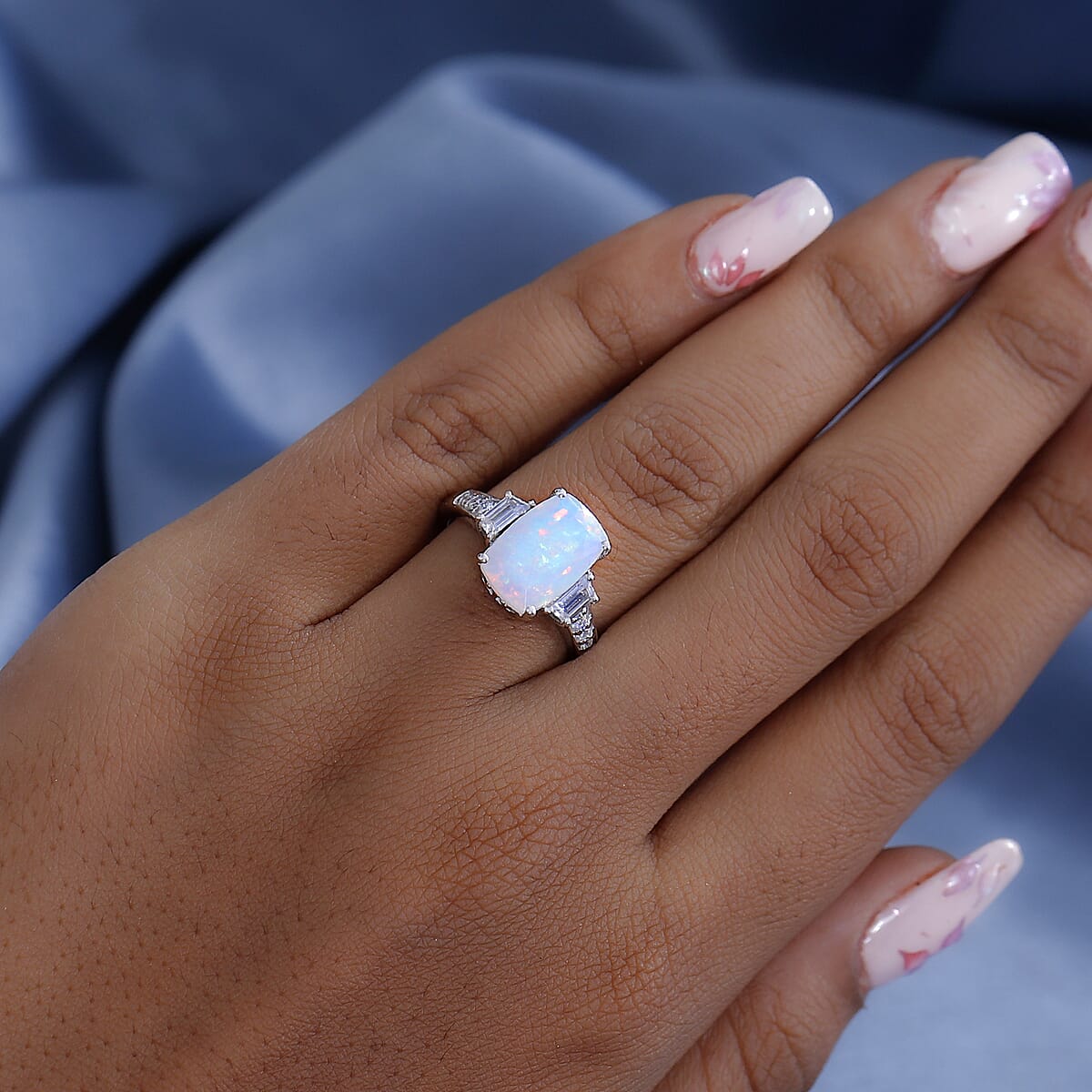 Premium Ethiopian Welo Opal and Moissanite Ring in Platinum Over Sterling Silver (Size 7.0) 2.65 ctw image number 3