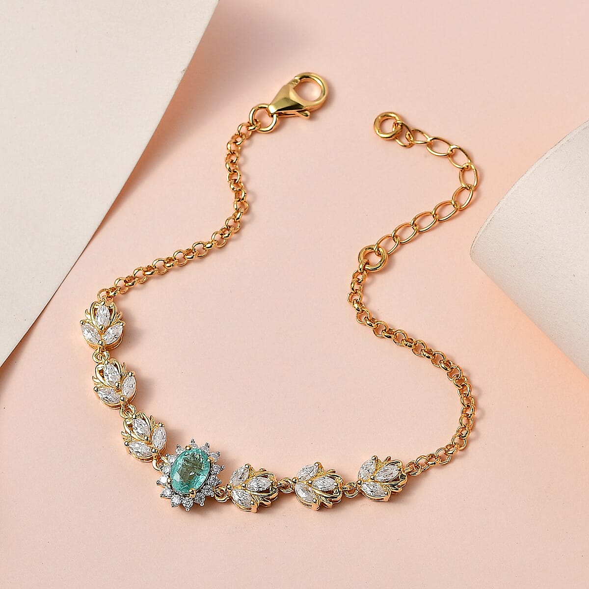 Premium Boyaca Colombian Emerald and Moissanite Bracelet in Vermeil Yellow Gold Over Sterling Silver (6.50-8.0In) 2.15 ctw image number 1