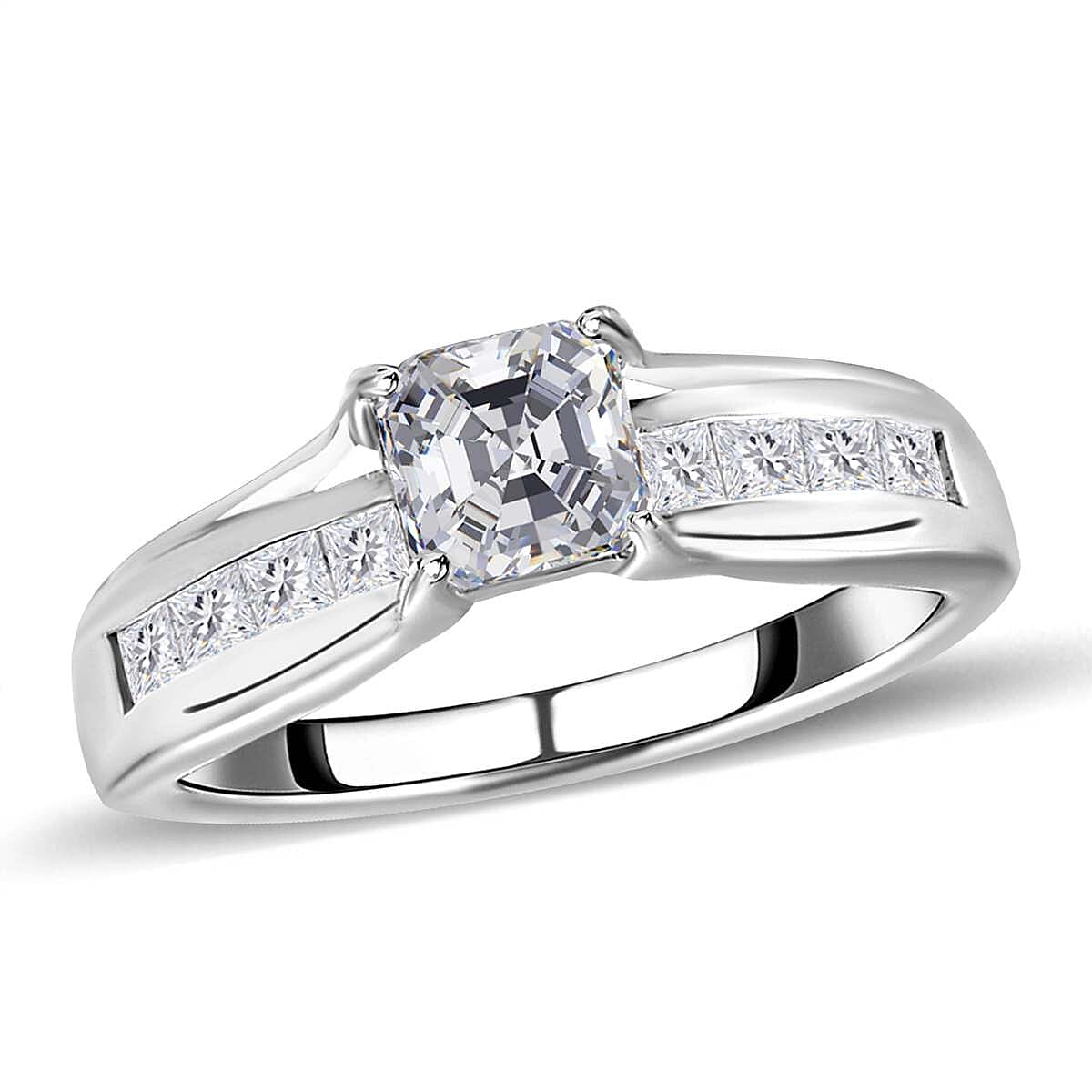 Moissanite 1.10 ctw Ring in Platinum Over Sterling Silver (Size 5.5)