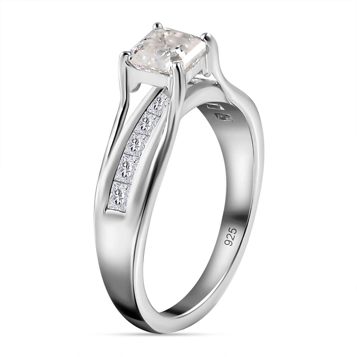 Moissanite 1.10 ctw Ring in Platinum Over Sterling Silver (Size 5.5)