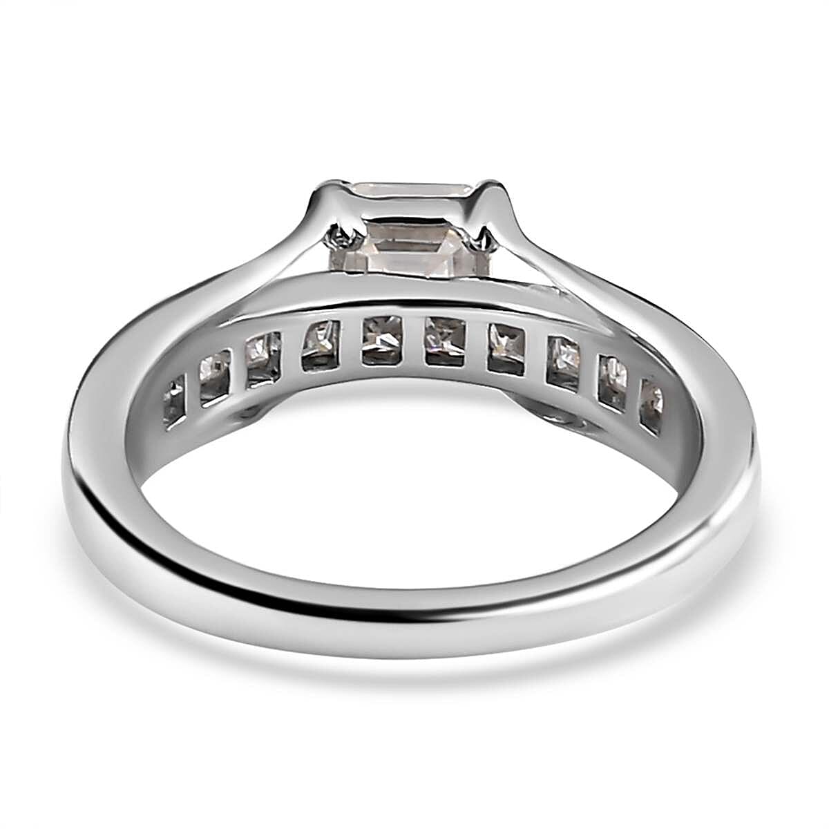 Moissanite 1.10 ctw Ring in Platinum Over Sterling Silver (Size 5.5)