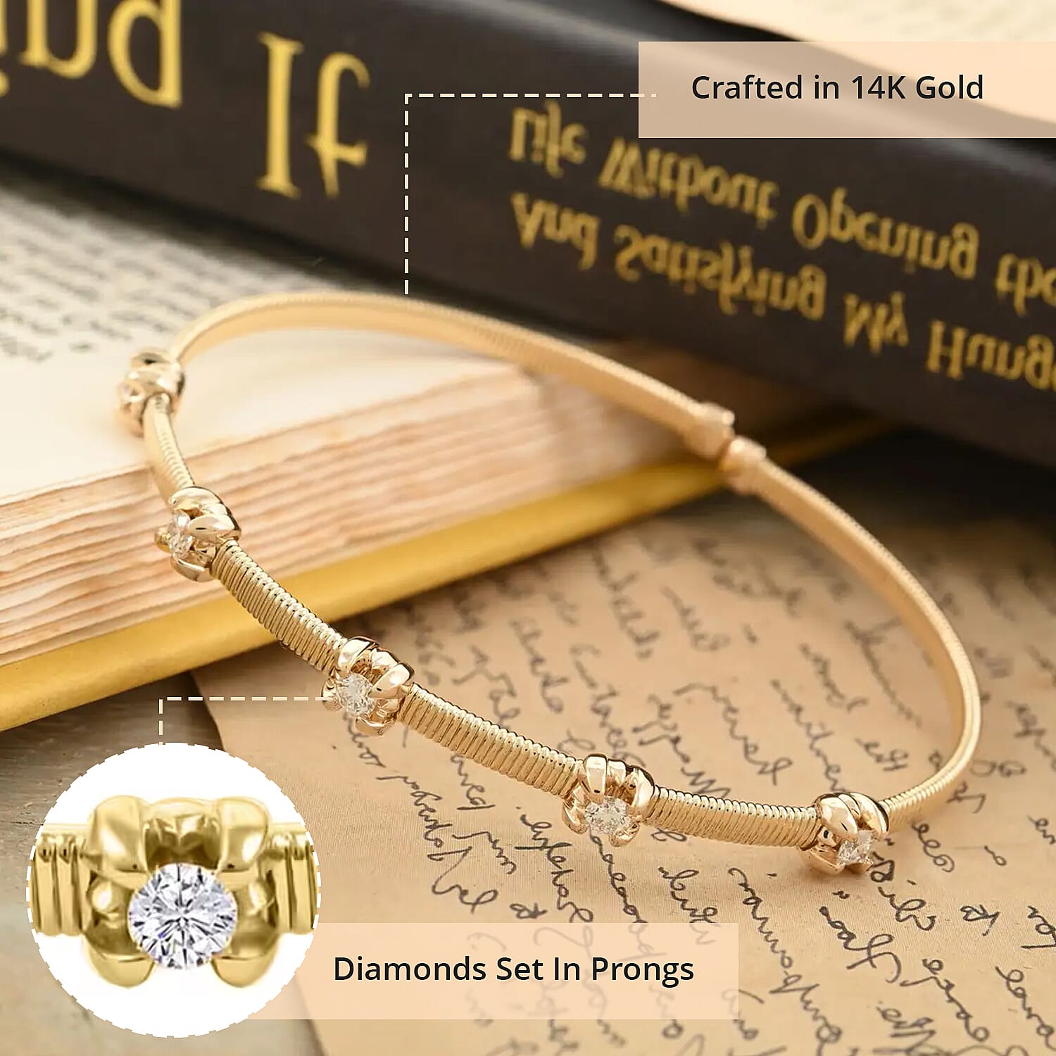 Modani Diamond Wristlet, 14K Yellow Gold Wristlet, G, VVS Diamonds 0.40 ctw Wristlet, Diamond Bangle Bracelet, Gold Bangle Bracelet, Diamond Gifts For Her (7.15 g) (6.25 in)