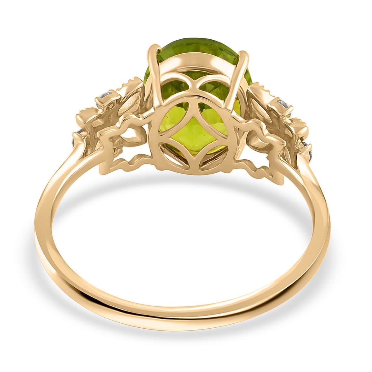 Certified and Appraised Luxoro 10K Yellow Gold AAA Peridot and I1 Diamond Ring (Size 10.0) 4.20 ctw image number 4