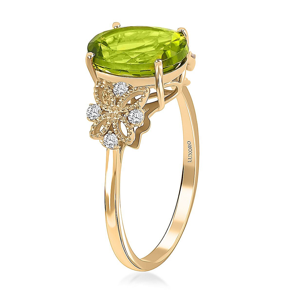 Certified and Appraised Luxoro 10K Yellow Gold AAA Peridot and I1 Diamond Ring (Size 8.0) 4.20 ctw image number 3