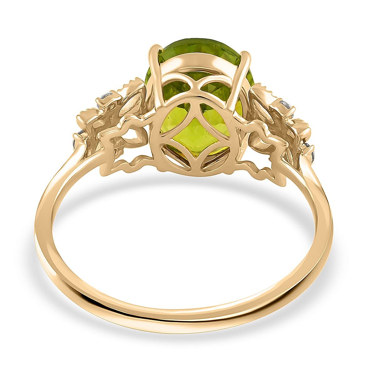 Certified and Appraised Luxoro 10K Yellow Gold AAA Peridot and I1 Diamond Ring (Size 8.0) 4.20 ctw image number 4
