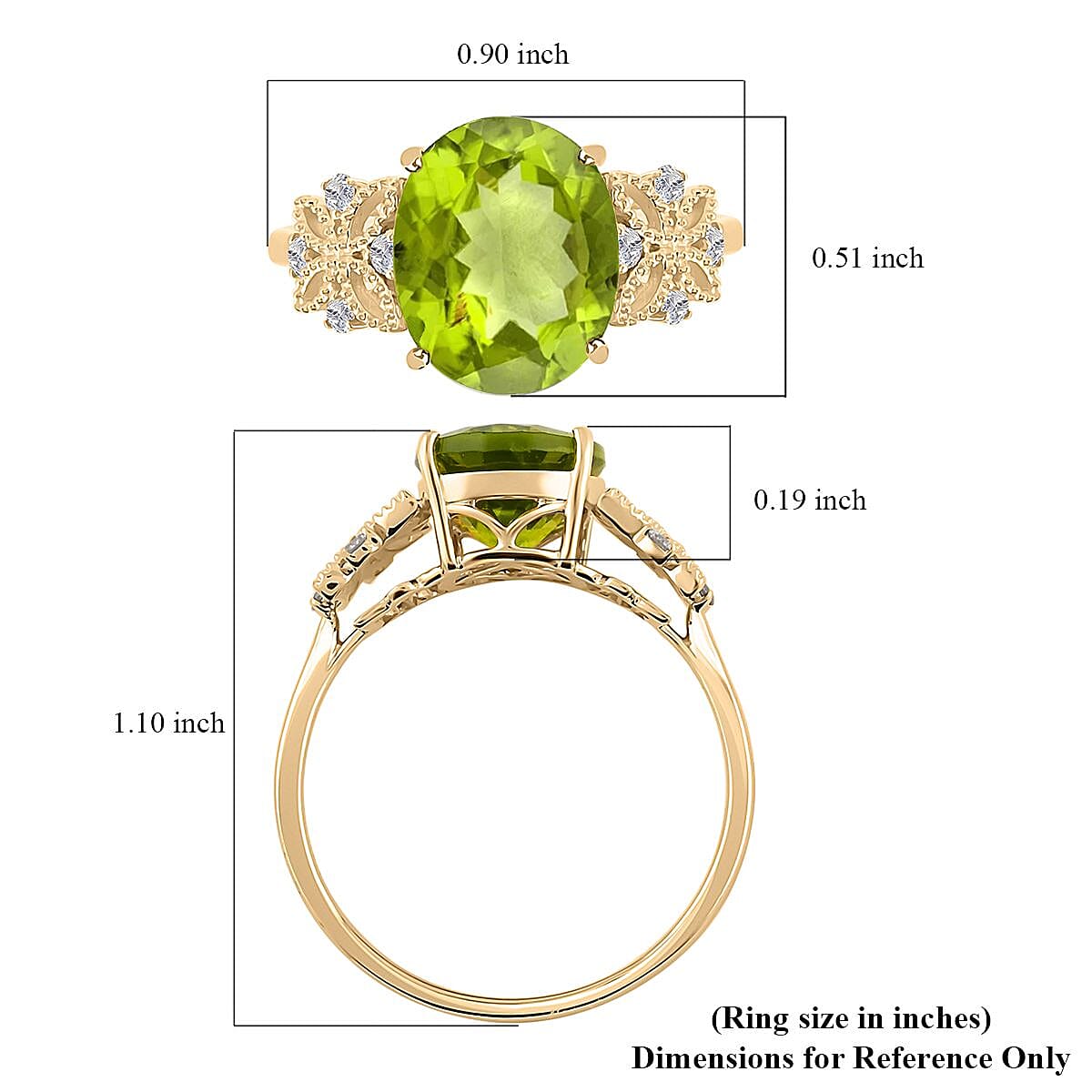 Certified and Appraised Luxoro 10K Yellow Gold AAA Peridot and I1 Diamond Ring (Size 8.0) 4.20 ctw image number 5
