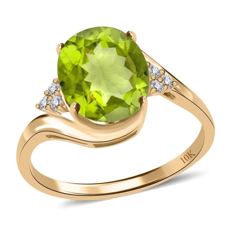 Certified & Appraised Luxoro 10K Yellow Gold AAA Peridot and I1 Diamond Ring (Size 10.0) 4.10 ctw