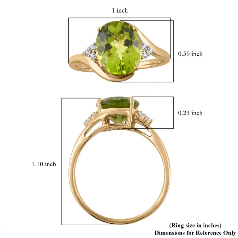 Certified & Appraised Luxoro 10K Yellow Gold AAA Peridot and I1 Diamond Ring (Size 10.0) 4.10 ctw