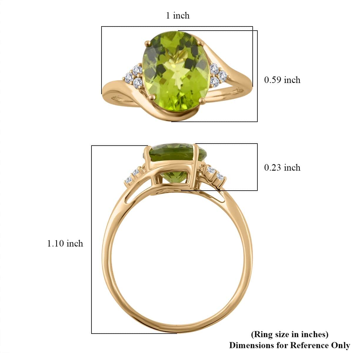 Certified & Appraised Luxoro 10K Yellow Gold AAA Peridot, Diamond (I1) Ring (Size 7.0) 4.10 ctw image number 5
